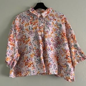 H&M Floral Crop Linen Button Down
